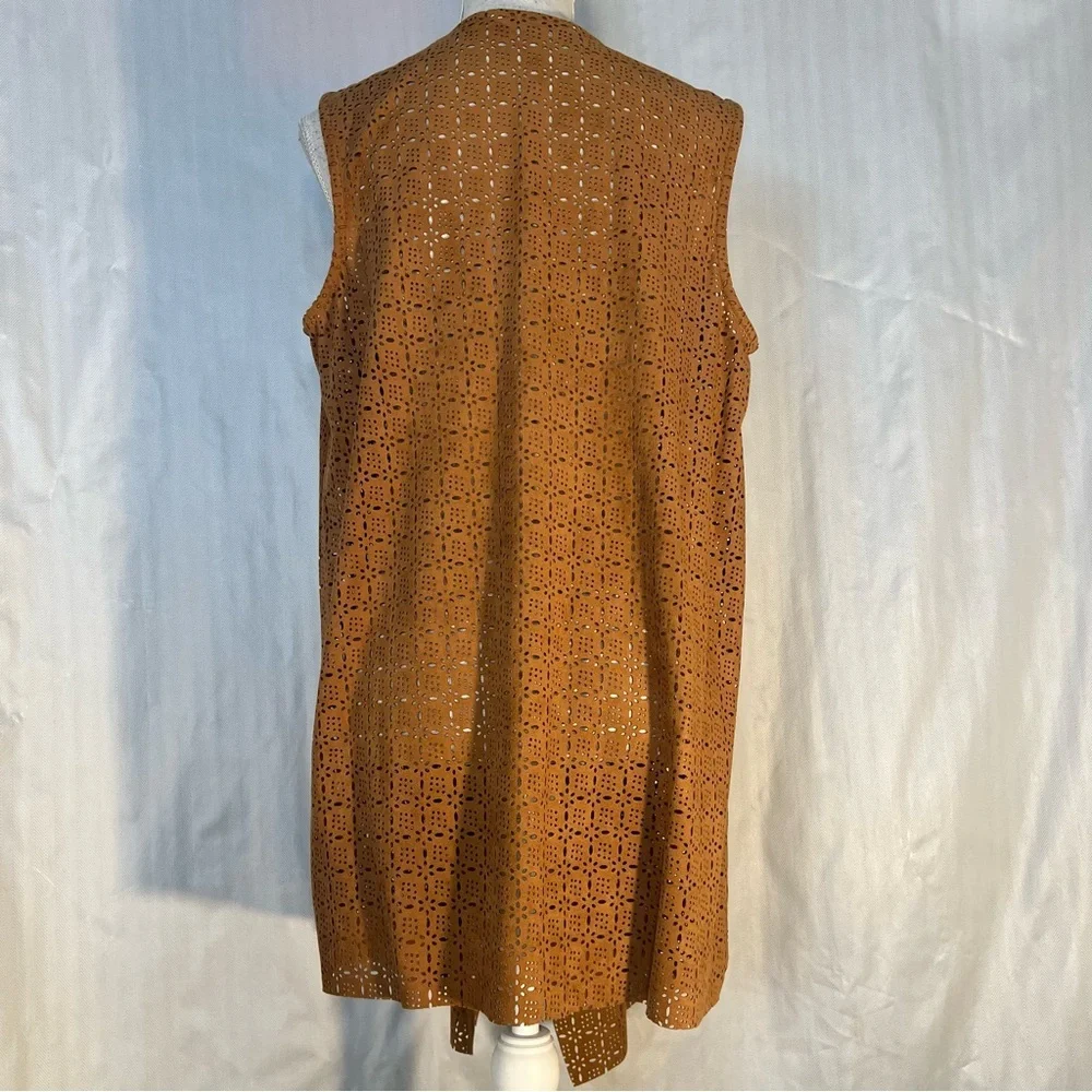 Soft Surroundings BoHo Vest Brown Faux Suede Lazor Cut Waterfall Hippiecore XL - Picture 5 of 7